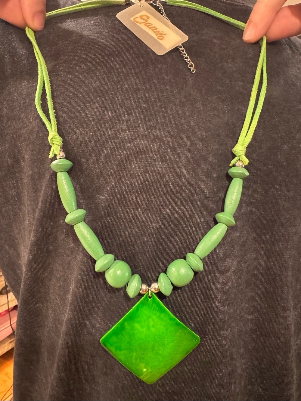 Green Beaded Pendant Necklace